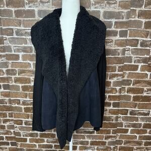 Faded Glory Sherpa Women’s Size Large Faux Suede Ribbed Sweater Jacket Black